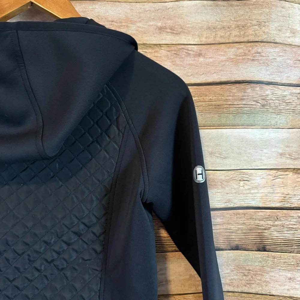Harcour Techline Equestrian Black Quilted Hooded Zip Up Jacket Size Small